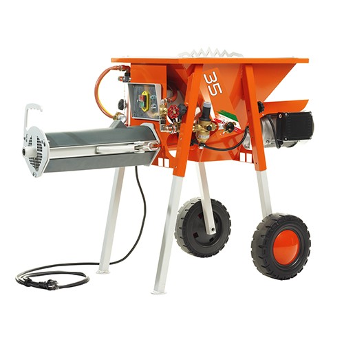 essezeta servizi Un MIXER 35/ MICROMIXER PER INTONACO arancione e bianco con ruote.