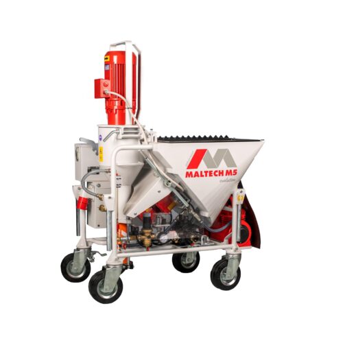 essezeta servizi Una macchina MALTECH EVO 5 EVOLUTION che viene utilizzata per spruzzare cemento su fondo bianco.