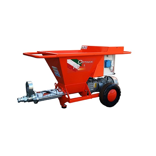 essezeta servizi Un MISCELATORE OPTIMIX 10 COLLA rosso con ruote su fondo bianco.